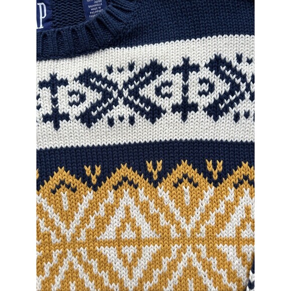 VINTAGE Gap Sweater Men’s M Blue Yellow Chunky Knit Wool Nordic Birdseye - Picture 3 of 6